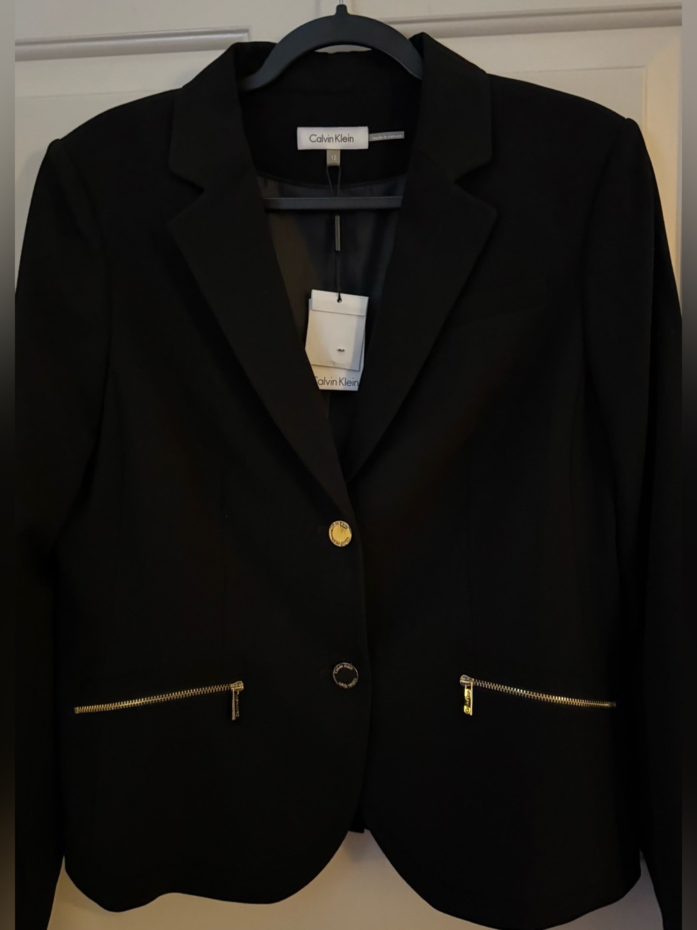 Calvin Klein Blazer / Jacket in Black with Gold Accents Size-12 **NWT**